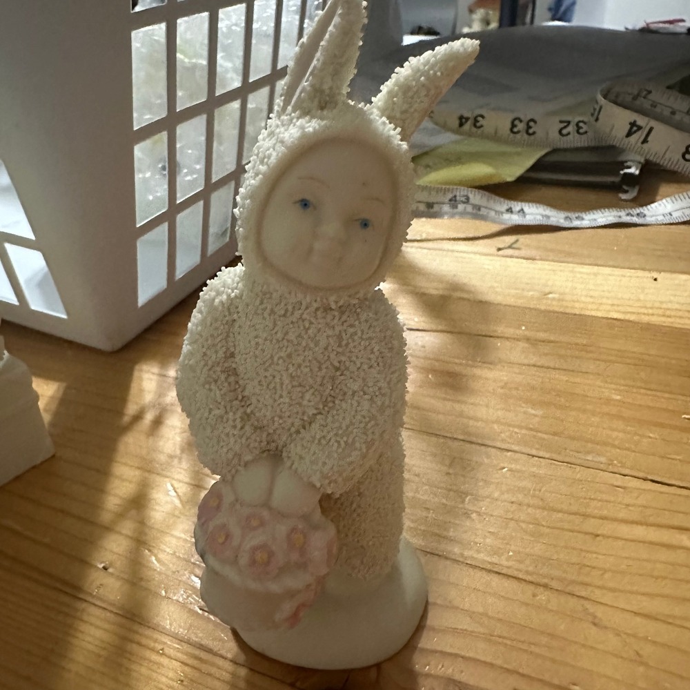 Department 56 Snowbabies Bunny Suit Figurine with Flower Basket Easter Decor